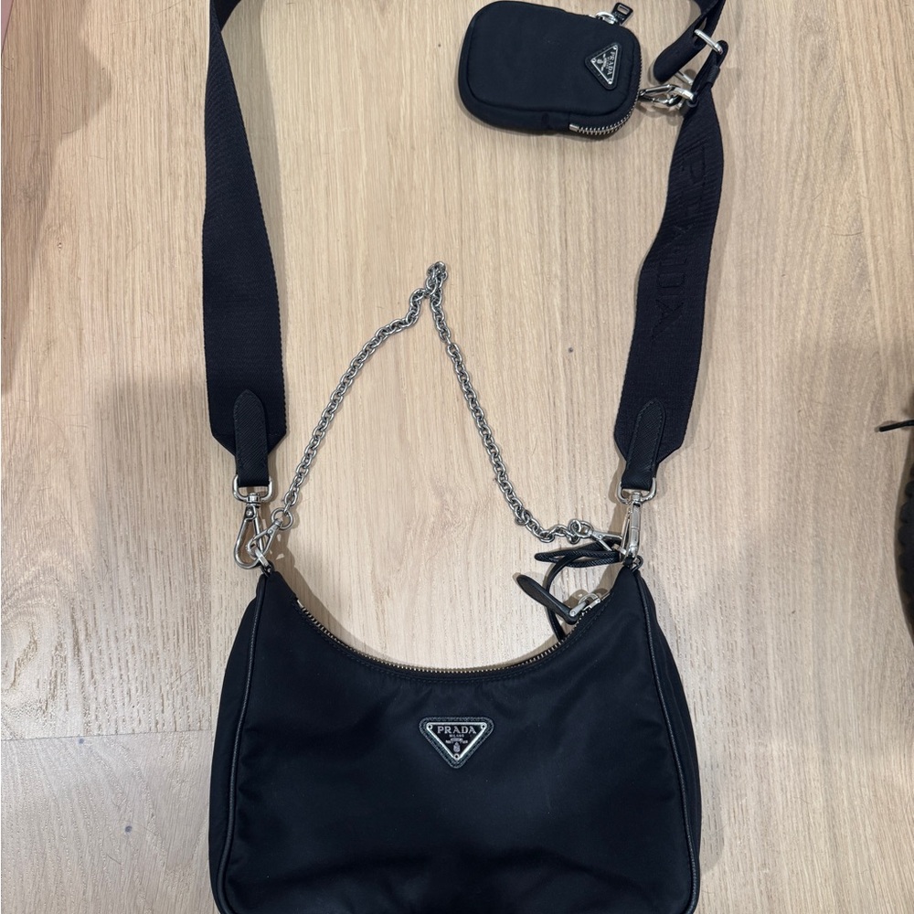 Prada Black Nylon Chain Shoulder Bag
